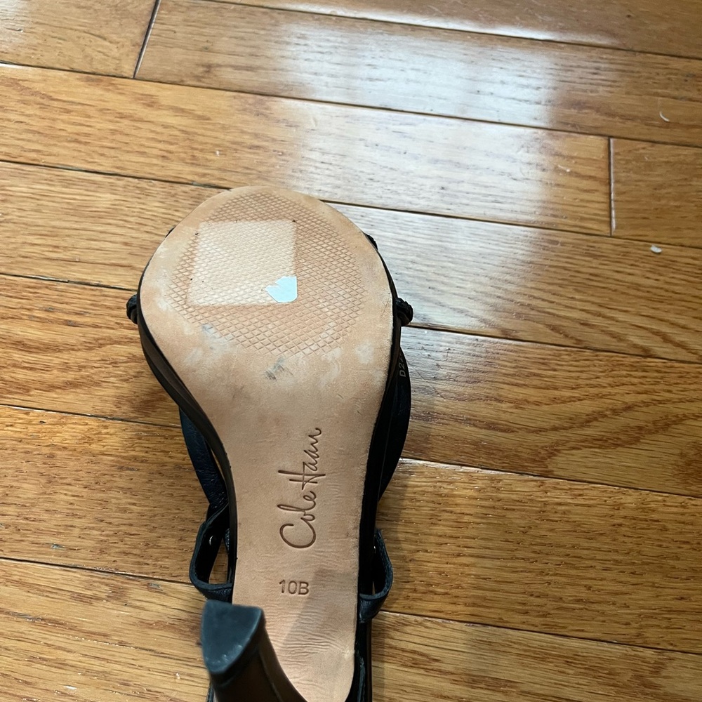 Cole Haan Black Strappy Leather Heeled Sandals - Picture 6 of 6